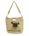 PUG Dog Tote or Shoulder Bags BEIGE, ROPE Handles